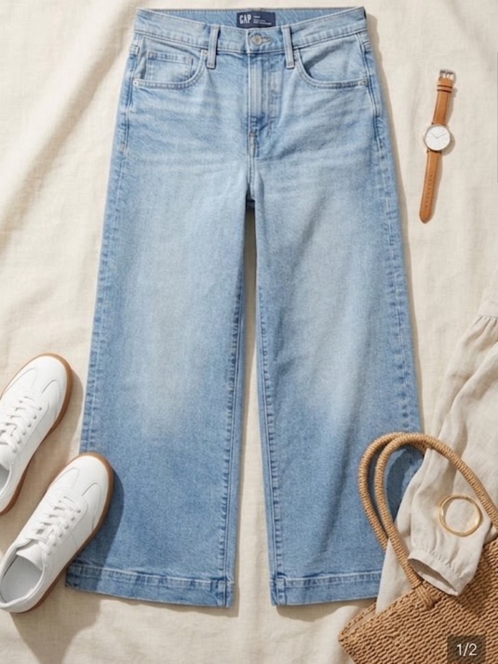 GAP High-Rise Wide-Leg Crop Denim Jeans in Light Blue
